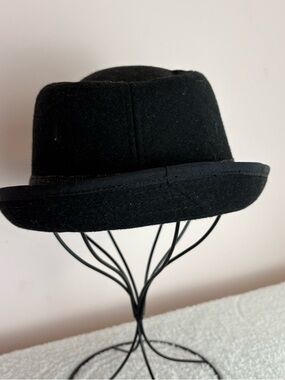 DPC Mens Black Wool Blend Felt Fedora Hat Herringbone Band‎ Large